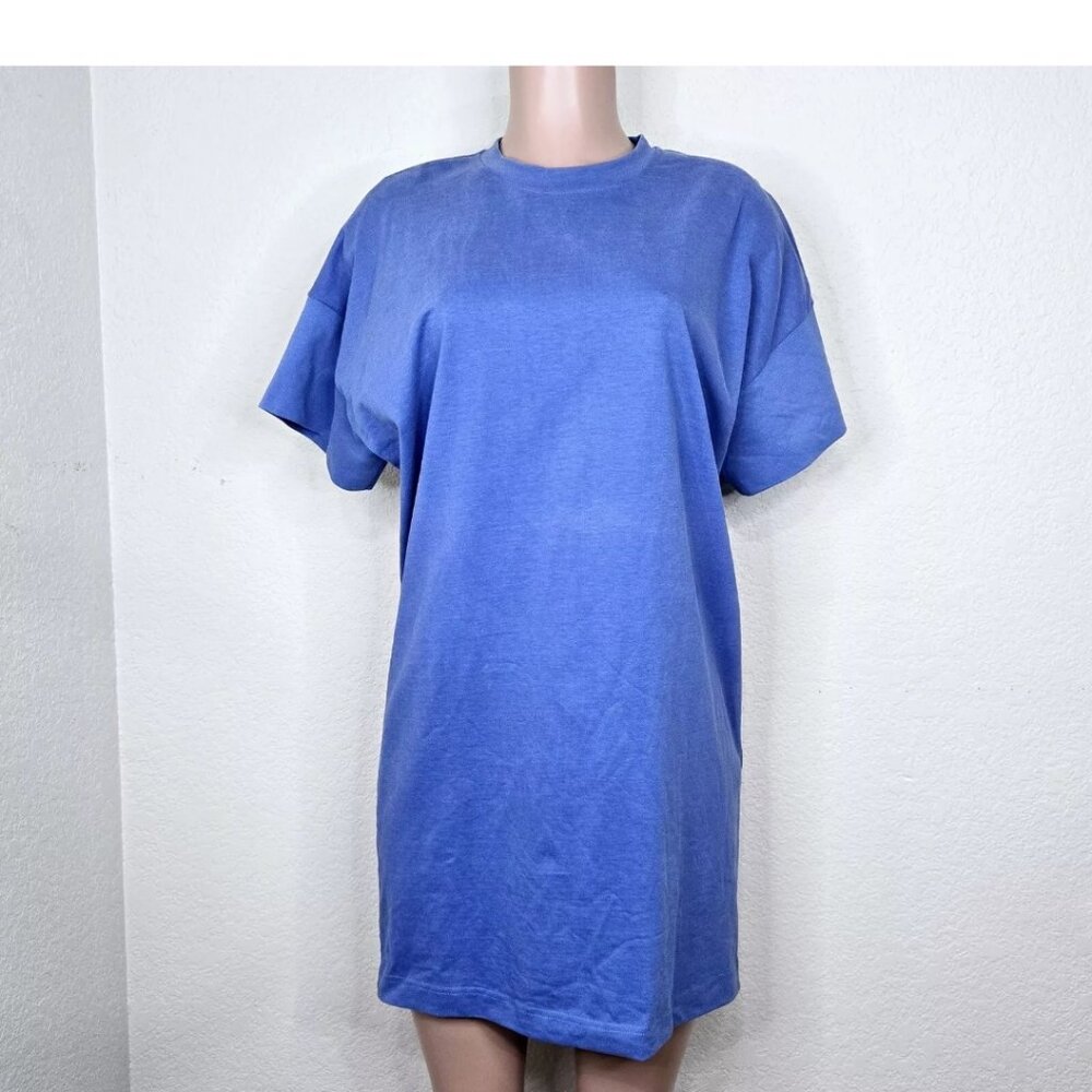 COS Oversized Heavy Cotton T-shirt Dress Size XS Cornflower Blue Crew Neck
